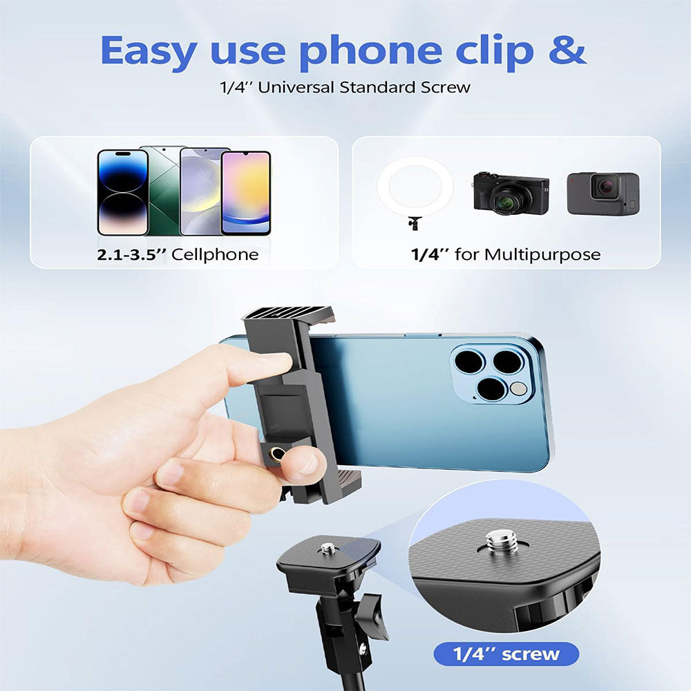Lightweight Cell Phone Tripod Stand, Adjustable Floor Cellphone Tripod Holder - Portable Compact Smartphone Selfie Stick for iPhone & Android, Video Recording/Content Creator Camera Ring Light Filming