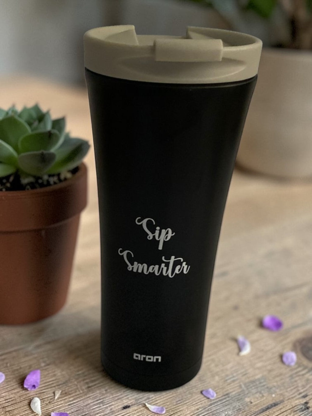Premium Aron 500ml Double-Walled Stainless Steel Car Cup with "Sip Smarter" Engraving - Ideal for Coffee, Tea, and Water On-the-Go