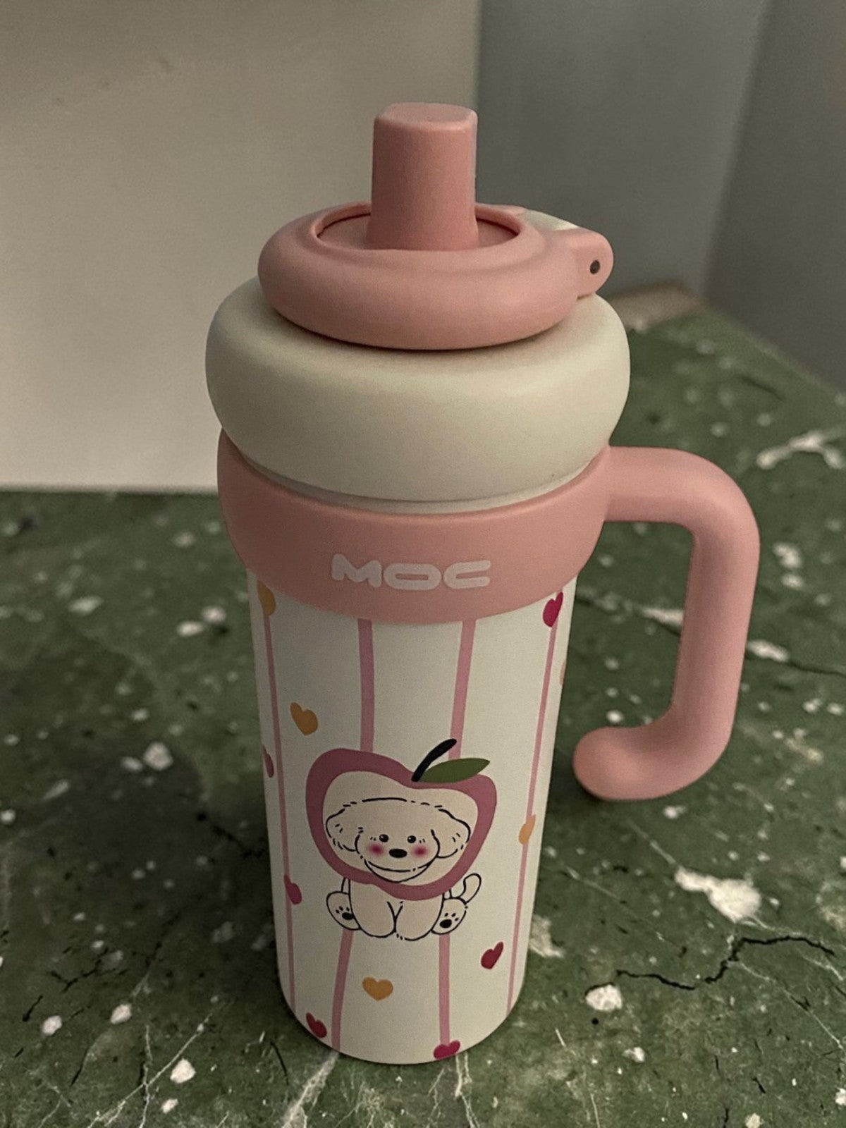 Aron "MOC" 750ml Bullet-Shaped Insulated Bottle - Premium 316/304 Stainless Steel with Cute Heart & Apple Dog Design