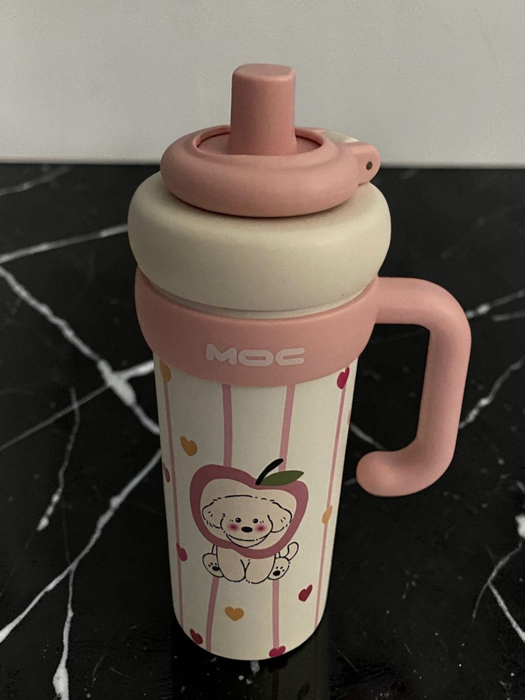 Aron "MOC" 750ml Bullet-Shaped Insulated Bottle - Premium 316/304 Stainless Steel with Cute Heart & Apple Dog Design