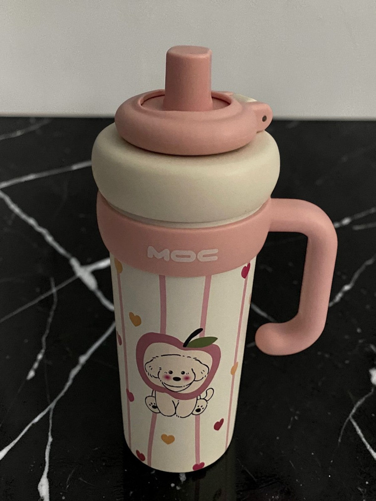 Aron "MOC" 750ml Bullet-Shaped Insulated Bottle - Premium 316/304 Stainless Steel with Cute Heart & Apple Dog Design