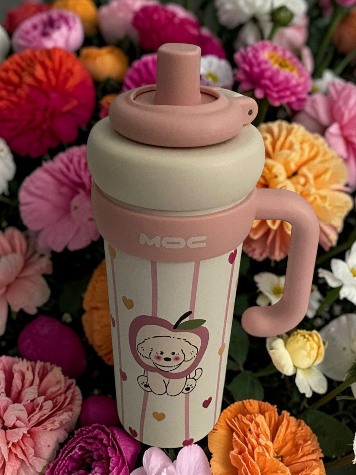 Aron "MOC" 750ml Bullet-Shaped Insulated Bottle - Premium 316/304 Stainless Steel with Cute Heart & Apple Dog Design