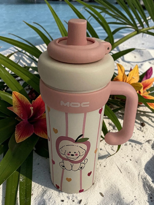 Aron "MOC" 750ml Bullet-Shaped Insulated Bottle - Premium 316/304 Stainless Steel with Cute Heart & Apple Dog Design