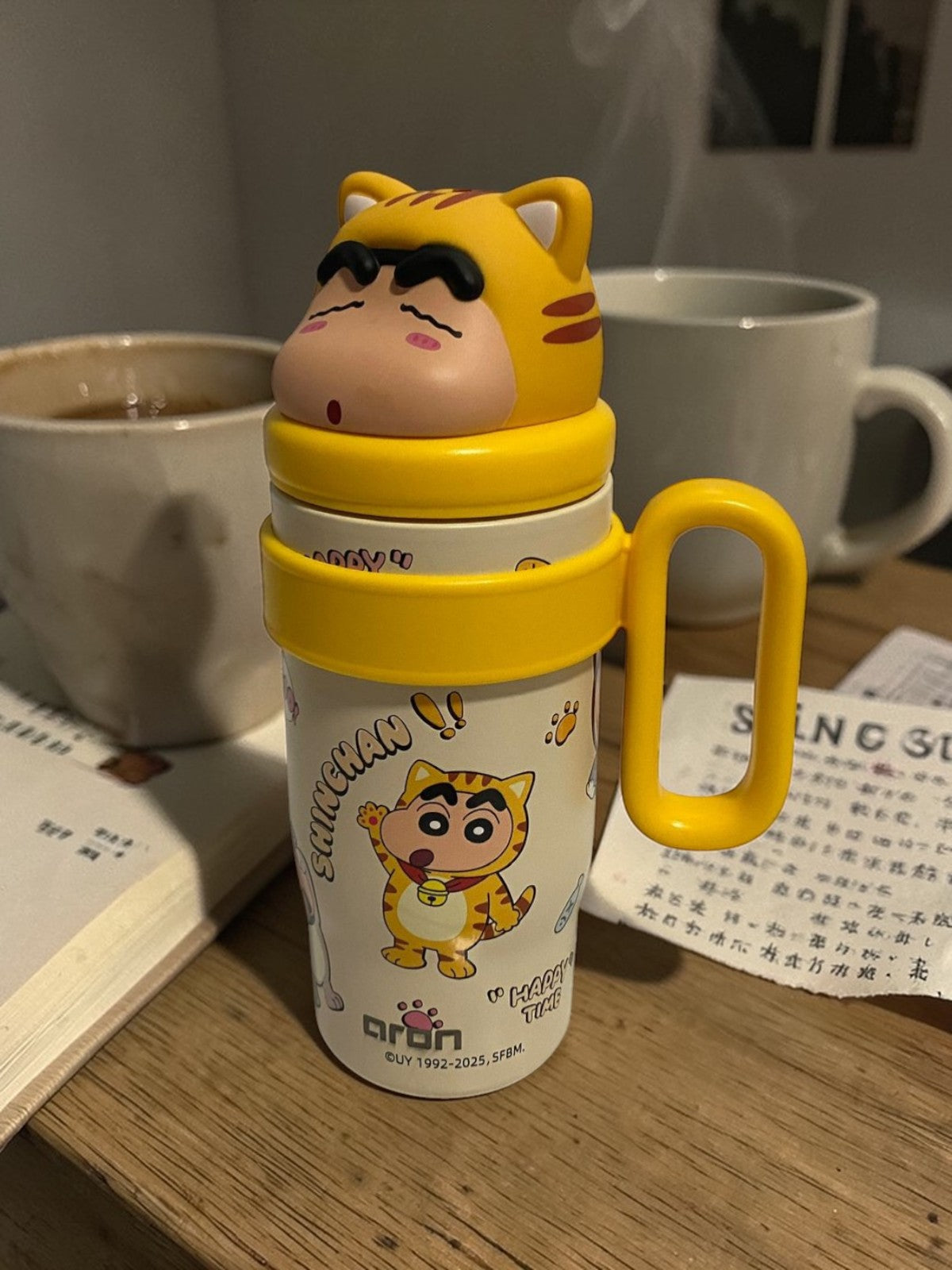 Premium Aron "Daily Ice Champion" 800ml Large Capacity 316/304 Stainless Steel Vacuum Flask with Shin-chan Cat Theme - Kids & Adults Kawaii Water Bottle