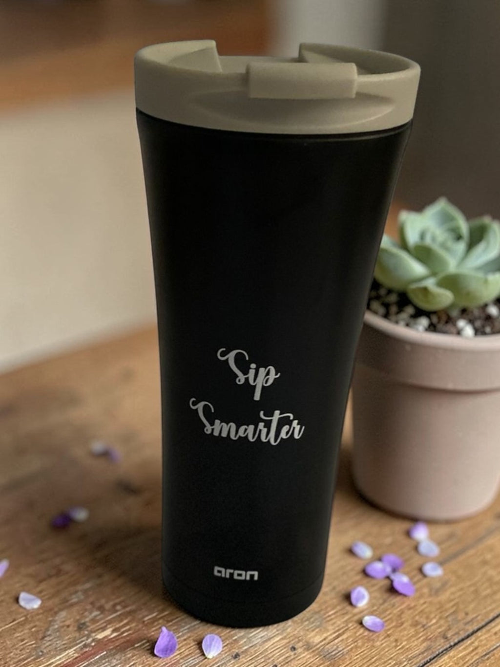 Premium Aron 500ml Double-Walled Stainless Steel Car Cup with "Sip Smarter" Engraving - Ideal for Coffee, Tea, and Water On-the-Go