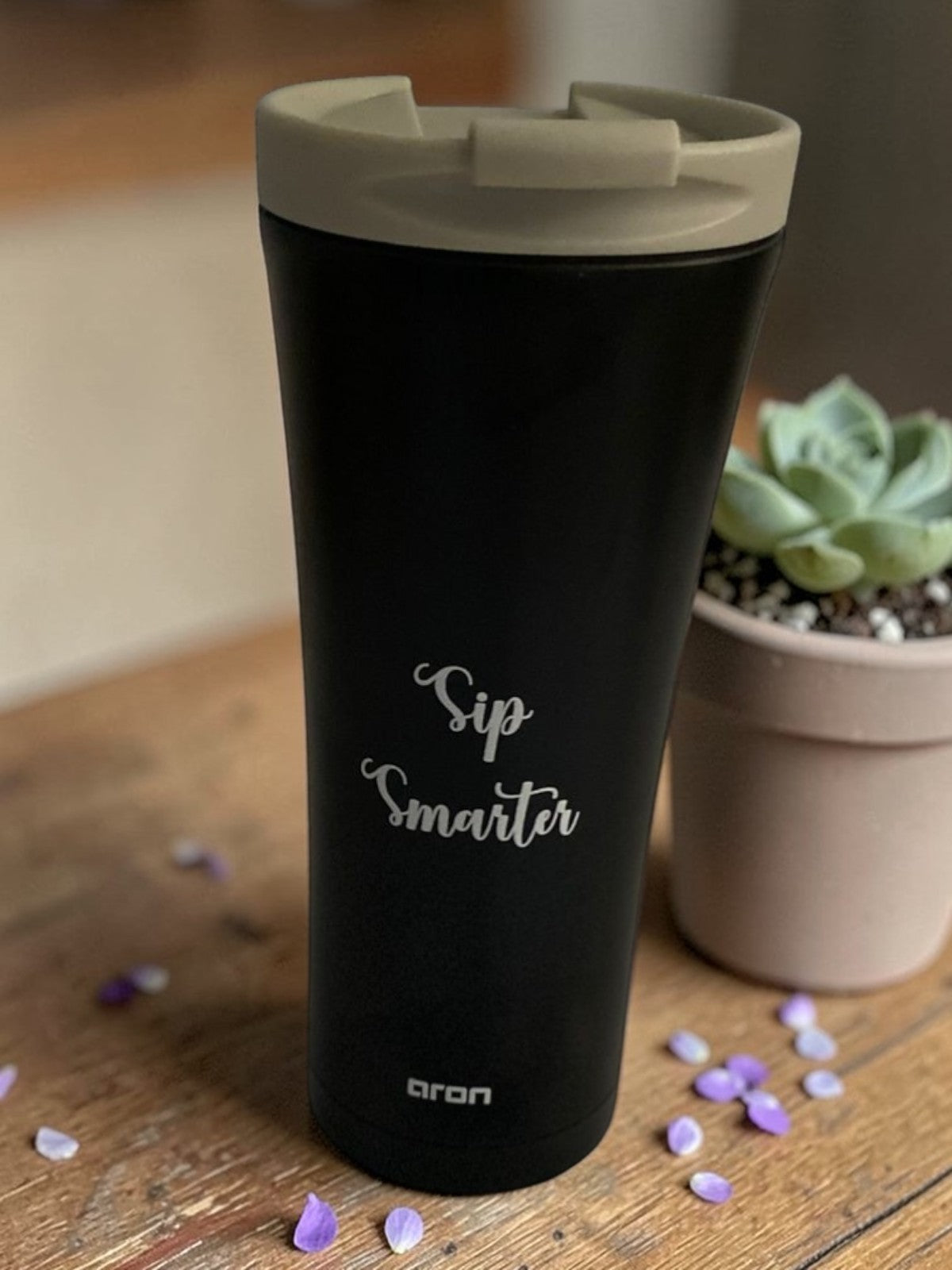 Premium Aron 500ml Double-Walled Stainless Steel Car Cup with "Sip Smarter" Engraving - Ideal for Coffee, Tea, and Water On-the-Go